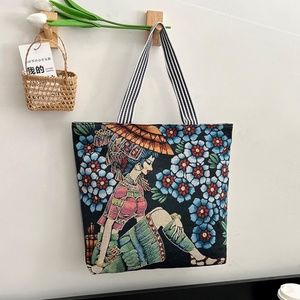 Large Vintage Style embroidered Canvas Tote Bag